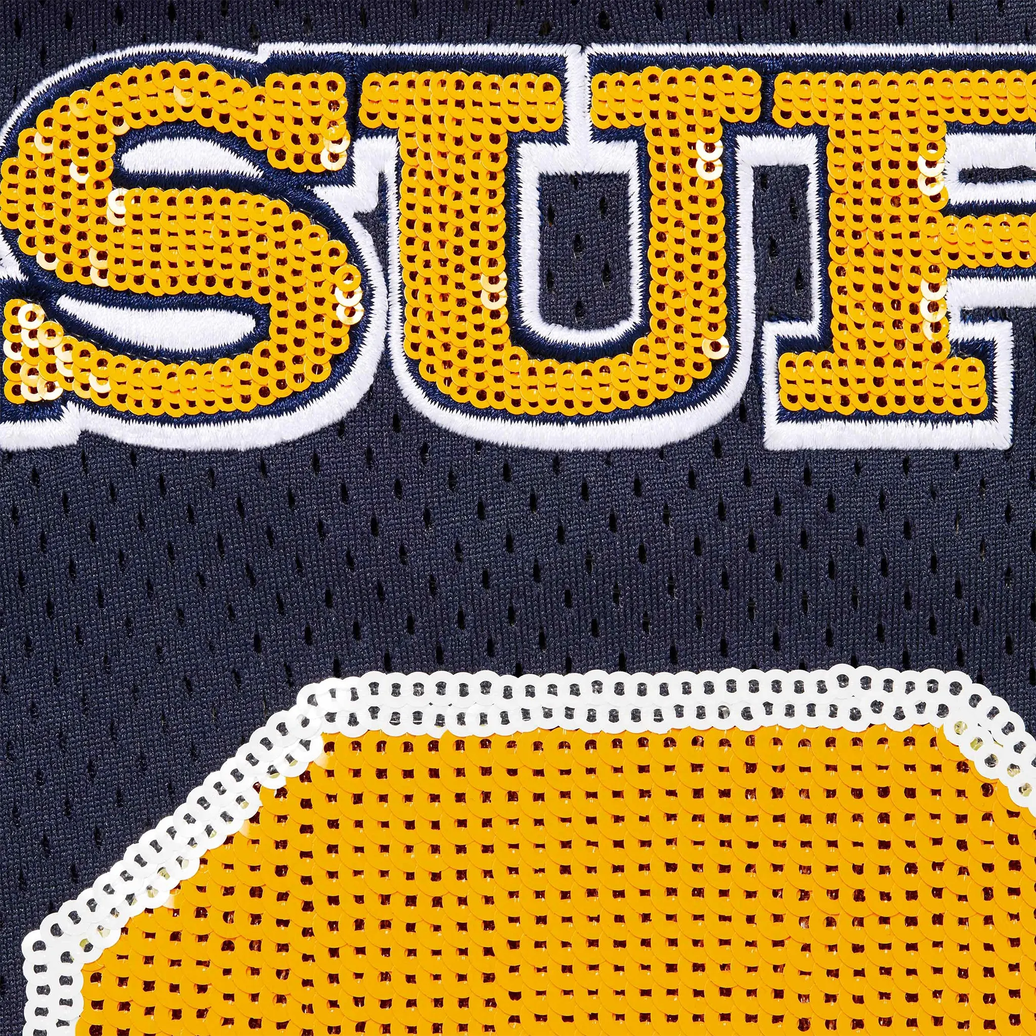 Detailed View of Supreme Sequin Navy Football Jersey (FW25) FW25KN22-NAVY